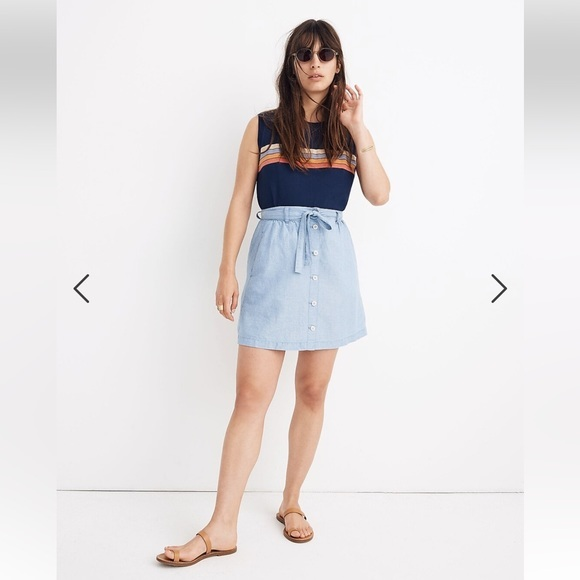 Madewell Denim‎ Button-Front Tie Mini Skirt Sz 2 - Picture 1 of 8